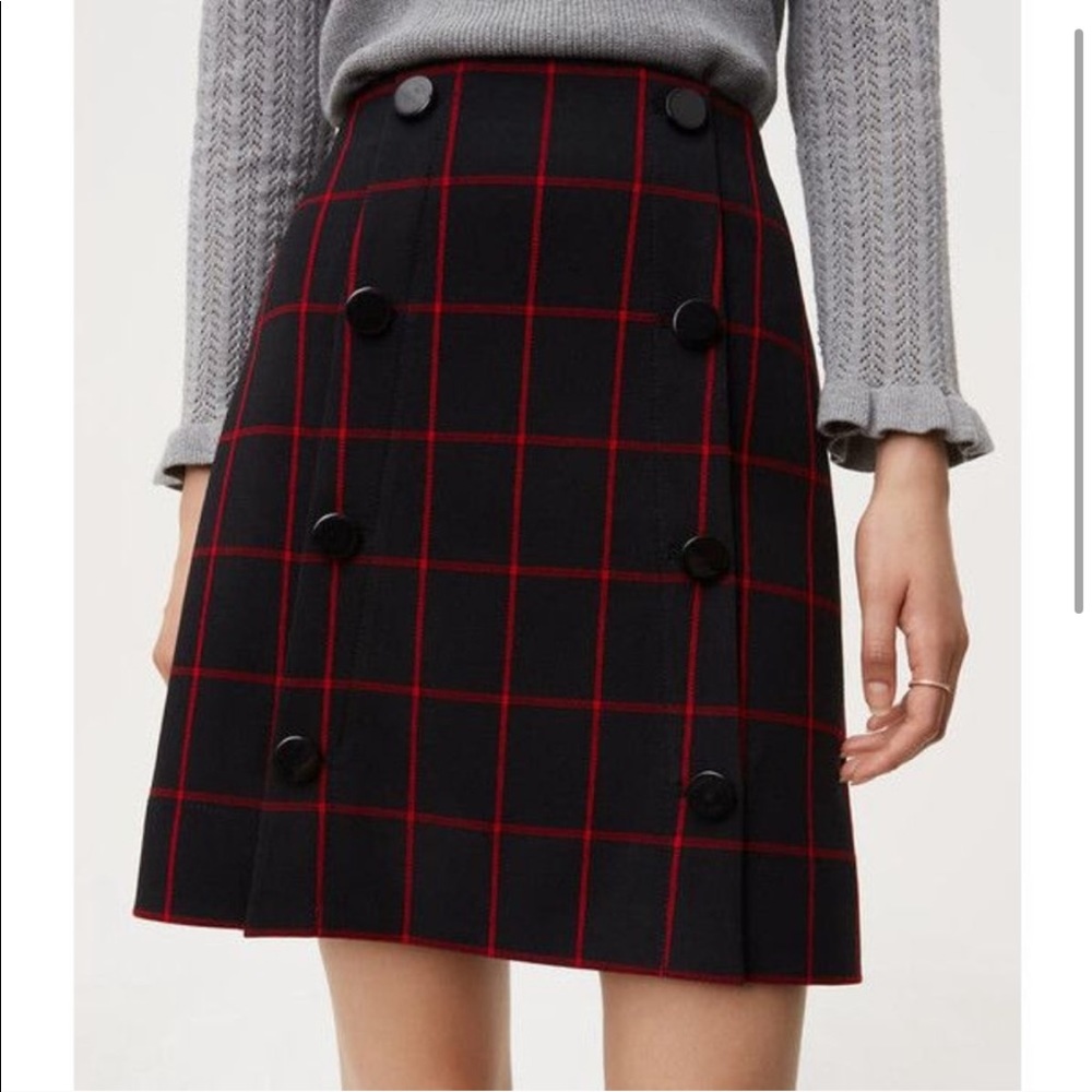 *NEW* Plaid Windowpane Skirt, Navy, Buttons, LOFT